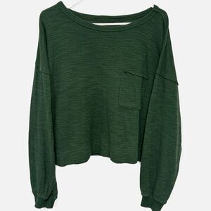 aerie Forest Green Long-Sleeve Pocket Sweatshirt
